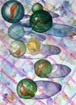 still life, marbles, light, original watercolor painting, gabetta