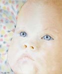 portrait, portraiture, baby boy, baby, newborn, face, light, original watercolor painting, gabetta