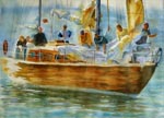 seascape, sea, boat, sailboat, race, sails, water, original watercolor painting, gabetta