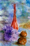still life, flowers, tangerine, dahlia, vase, color, plant, original watercolor painting, gabetta
