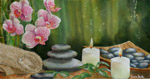 still life, spa, stones, orchid, candles, pebble, light, original watercolor painting, gabetta