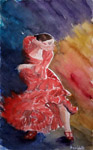 portrait, portraiture, flaenco, dancer, pose, Spain, light, original watercolor painting, gabetta